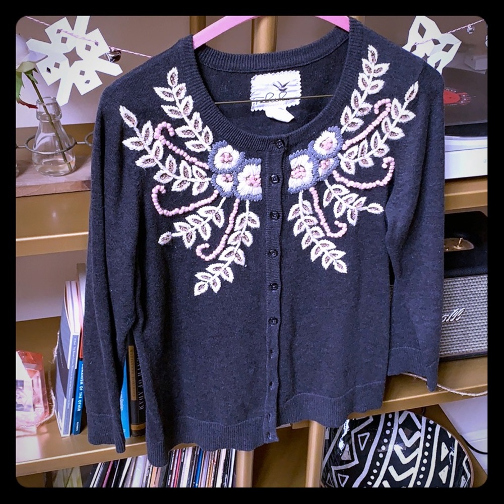 Embroidered cardigan, Anthropologie